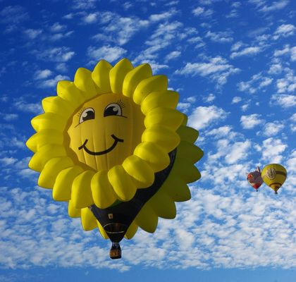 A sunflower shaped hot air balloon.
