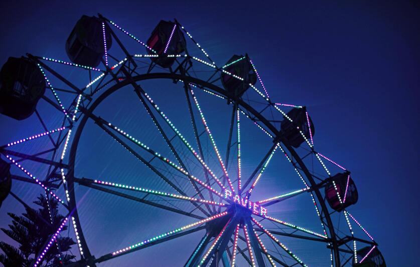 A magnificent Giant Wheel with blur-purple lights.